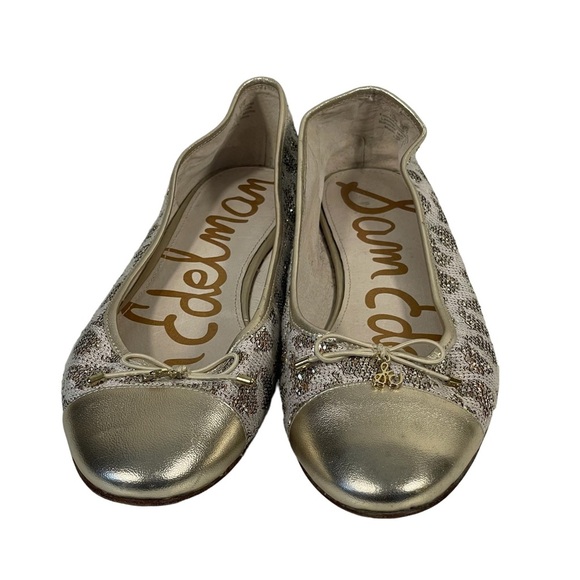 Sam Edelman Sara Gold Toe Glitter Leopard Slip On Ballet Flats Sz 10 - Picture 2 of 13